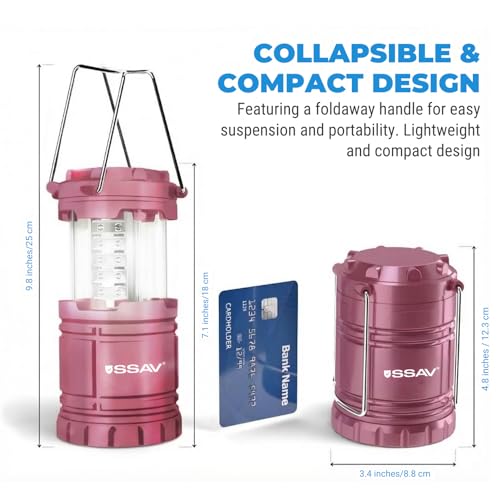 2 Pack LED Camping Lantern, LED Lanterns, Suitable Survival Kits for Hurricane, Emergency Light for Storm, Outages, Outdoor Portable Lanterns, Collapsible (Batteries Included) - color: Pink