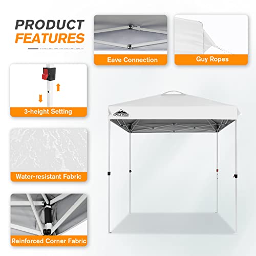 EAGLE PEAK Pop Up Canopy Tent with Wheeled Carry Bag, 8 Stakes, 4 Ropes, Easy Set Up Tent Canopy, 6.6x6.6 ft, White - color: White, size: 6.6x6.6