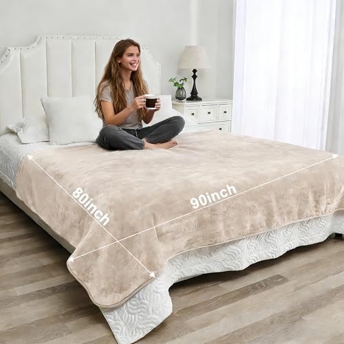 Waterproof Blanket for Beds – Ideal for Couch & Pets Splash Proof Sherpa Throw, Leakproof TPU Layer, Stain Resistant Washable Bed Protector – Khaki, 90"x 80" - color: Khaki, size: 90"Lx80"W