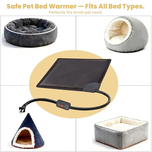 Cat Bed Warmer 10" x 9.5", Indoor Heated Pad Insert for Cats, Kittens & Small Dogs, Turns Any Cat or Dog Bed Into a Cozy Heated Bed, Safe Constant Temperature Heating & Chew-Resistant Cord - size: S: 10'' x 9.5''