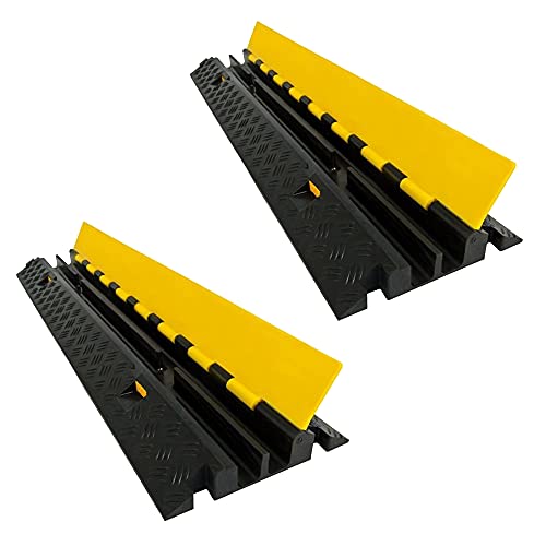 Electriduct Heavy Duty 2 Channel Cable Protector Traffic Wire and Hose Ramp Cord Cover 1.2 Inch Channels 12,000 lbs per Axle CP-RPS-212 - Rubber Black Base/Yellow Lid, 2 Pack - color: Black/Yellow, size: 2 Ramps