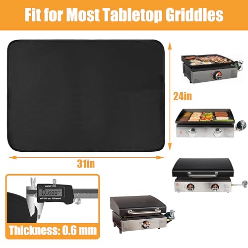 Heat Resistant Grill Mats for Outdoor Grill Compatible with Blackstone 17 & 22 Inch Griddle to Protect Your Prep Table and Outdoor Grill Table, Fire Proof & Water Proof & Oil Proof BBQ Mat - color: Black, size: 24x31x0.02in