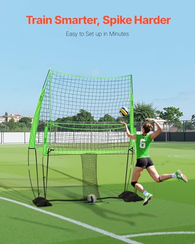 VEVORAdjustable Height Badminton Net Set for Backyard Beach Lawn, Outdoor Portable Volleyball Net with Carrying Bag, 4 Square Quick Assemble Game Set for Kids and Adults - color: Green, size: 8 x 11 ft