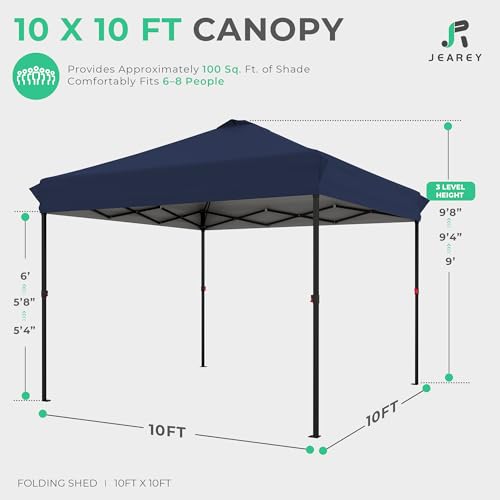 JEAREY 10x10 Pop Up Canopy Tent, Heavy Duty Outdoor Canopy with 1-Push Instant Setup, Commercial Tent with Roller Bag, 4 Sandbags and 8 Stakes, Water-Resistant – Navy-Blue - color: Navy Blue
