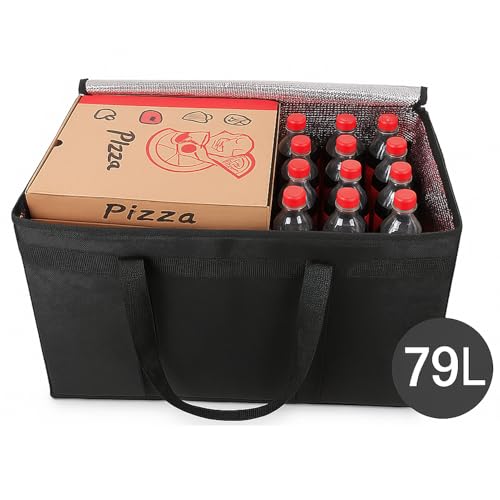 Bodaon Insulated Food Delivery Bag With Hard Bottom, XXXL Pizza Cooler Bags, Rideshare Delivery Bag, Grocery Shopping and Catering Thermal Cold/Hot Styrofoam Carrier for Travel/Car - color: Black, size: 3x-large（79l）