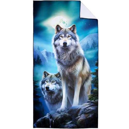 Moon Wolf Beach Towel Oversized 36" x 72", Thin Lightweight Sand Free Quick Dry Microfiber Towel for Swimming Pool Cruise Camping Travel - color: Color_8