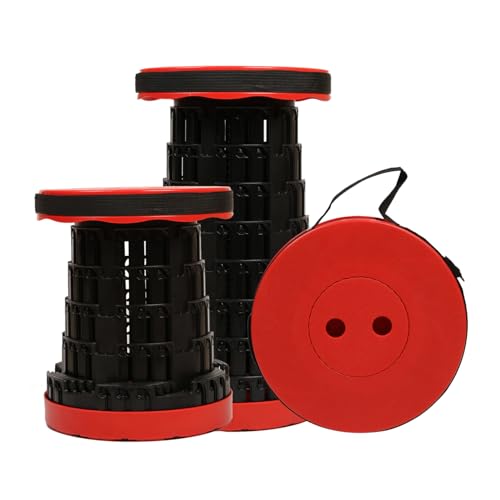 JAEMEYEM Collapsible Stool Chair, Upgraded Folding Stool for Adults Lightweight, Sturdy, Adjustable, Portable, Foldable Seat Sturdy Stools for Outdoor Camping Fishing Hiking Gardening BBQ - color: Black Red, size: 1 pack