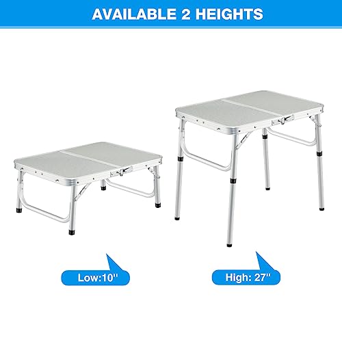 REDCAMP Small Folding Camping Table,2ft Portable Aluminum Outdoor Small Foldable Table Adjustable Height Lightweight for Picnic Cooking Beach - size: 24''L x 16'' x 19"(2 heights10"/19")