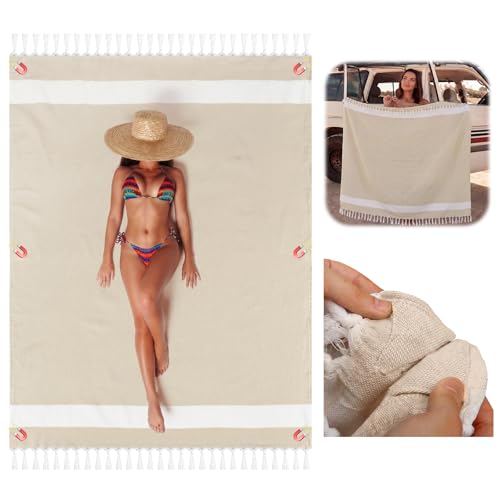 HunnmingRe 1 Pcs 61 x 82 Inch Extra Large Magnetic Beach Towel Oversized Turkish Cotton XXL Bath Pool Sand Blankets Big Giant Throw Blankets Huge Quilt for Adult Picnic Camping Travel (Khaki) - color: Khaki, size: 61 x 82 Inch