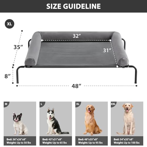 RRPETHOME Large Elevated Cooling Dog Bed, Raised Dog Cot Beds for Large Dogs, Elevated Outdoor Pet Bed, Chew Proof Portable Cooling Pet Cot with Skid-Resistant Feet and Breathable Mesh - color: Grey, size: 48.0"L x 35.0"W x 8.0"Th