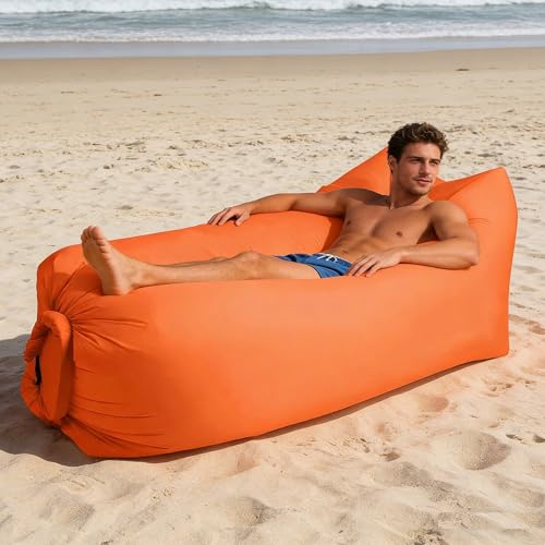 Inflatable Lounger Air Sofa, 210T Polyester, Portable Waterproof Couch with Carry Bag, Supports 450 LBS, for Camping, Beach, Travel (Sky Blue) - color: Sky Blue