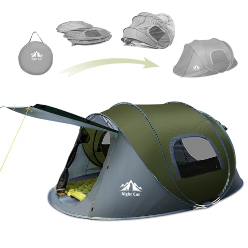 Night Cat Pop-up Camping Tent: 2 Person Tent Waterproof Instant Easy Setup Family Tent - color: Army Green, size: 2 Persons (9.5x6.6x4 ft)