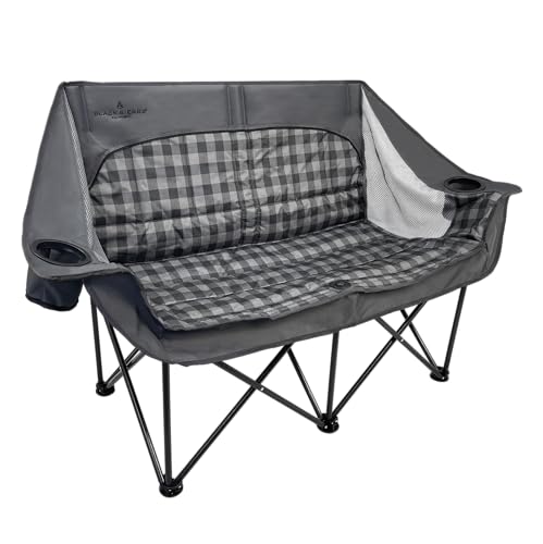 Black Sierra Double Padded Folding Camping Chair, Oversized Folding Camp Sofa, Portable Outdoor Loveseat Supports 500 lbs, Perfect for Beach, Tailgating, RV, Sports, Patio - color: Grey Buffalo Check