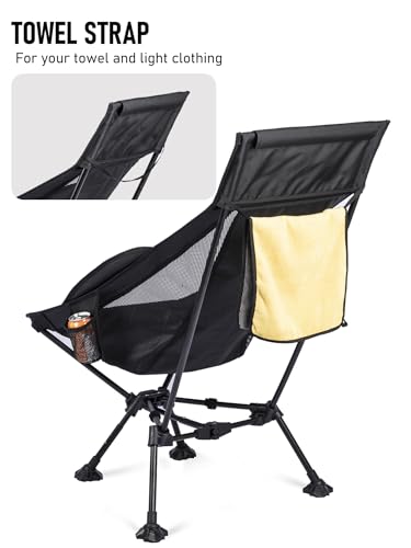 WildCall Lightweight Folding High Back Camping Chair with Head Support, Compact Beach Chair with Anti-Sinking Large Feet and Three Tilt Angles Adjustment - color: 1 X Black High Back
