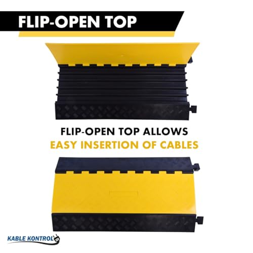Kable Kontrol Atlas Heavy Duty Cable Protector Ramp - 5 Channel - 1 Pc - 36" Long Black & Yellow - 36,000 Lbs Capacity - Rubber Speed Bump Wire Protector Cord Cover - CP9988 - size: 5 Channel - 1 Unit