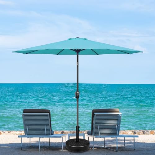 Simple Deluxe 9' Patio Umbrella Outdoor Table Market Yard Umbrella with Push Button Tilt/Crank, 8 Sturdy Ribs for Garden, Deck, Backyard, Pool, Turquoise - color: Turquoise-New, size: 9ft