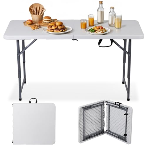 ZenStyle 4 ft Folding Table, 48x24 Inch White Portable Plastic Table, Height Adjustable & Lightweight for Indoor Outdoor Use, Camping, Parties, Events, Dining - size: 48"x24"