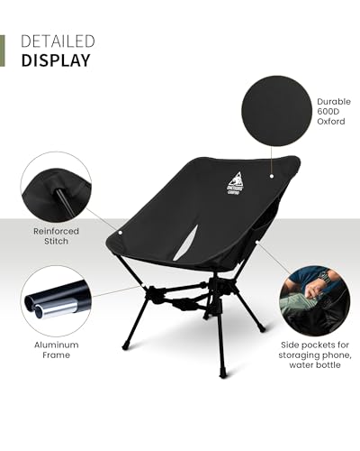 ONETIGRIS Tigerblade Camping Chair, Lightweight Folding Backpacking Hiking Chair, Compact Portable 330 lbs Capacity - color: Black
