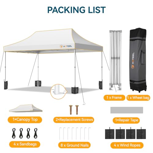 Hoteel 10x15 Pop Up Canopy Tent Heavy Duty Without Sidewalls, Waterproof Party Tent, Easy Set-up Commercial Instant Tents with Roller Bag & Sandbags, Hexagonal Leg (1-Year Warranty) - color: White, size: 10×15 （no Walls）