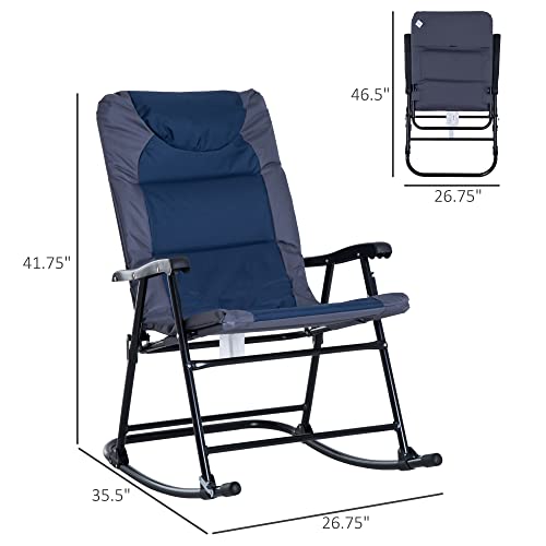 Outsunny Oversized Folding Rocking Camping Chair Set of 2, Padded Outdoor Rockers with High Back and Armrests, Portable Outdoor Patio Chairs with Steel Frame for Garden, Porch, Lawn, Navy Blue - color: Navy Blue