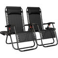 Yaheetech 26" Zero Gravity Recliners Outdoor Adjustable Folding Reclining Lounge Chairs w/Pillows, Cup Holder Trays and Carry Strap for Patio Backyard Beach New Black Set of 2 - color: Newblack