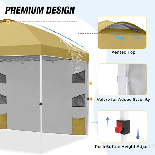 EAGLE PEAK Commercial Canopy 10x10 with Sidewall Storage, Easy OnePerson Setup Pop Up Canopy Tent with Roller Bag, Stakes, Ropes, and Weight Bags, Beige - color: Beige