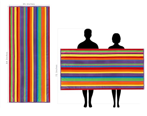 COTTON CRAFT Oversized Beach Towels - 2 Pack Summer of Siam XXL 35x84- The Big Kahuna 7 Foot Extra Large Beach Blanket Towel - Big & Tall - 100% Cotton Velour Plush Soft Luxury - Multi Color Stripe - color: Summer of Siam, size: 2 Pack - 35x84