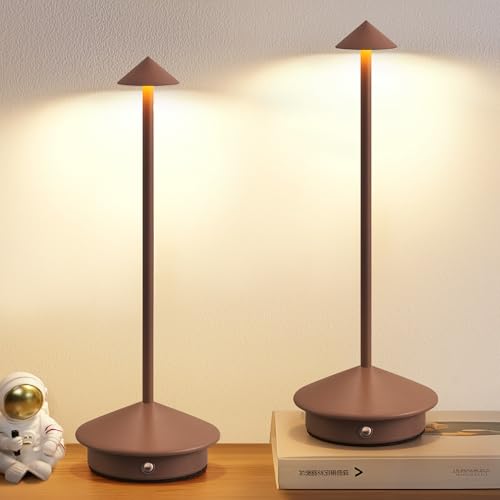 Modern Cordless Table Lamp Set of 2, Portable LED Desk Lamps, 5000mAh Rechargeable Battery Operated Lighting for Bedroom Dining Room Restaurant Coffee Shop Camping Night Light (Brown) - color: Brown (2 Pack)