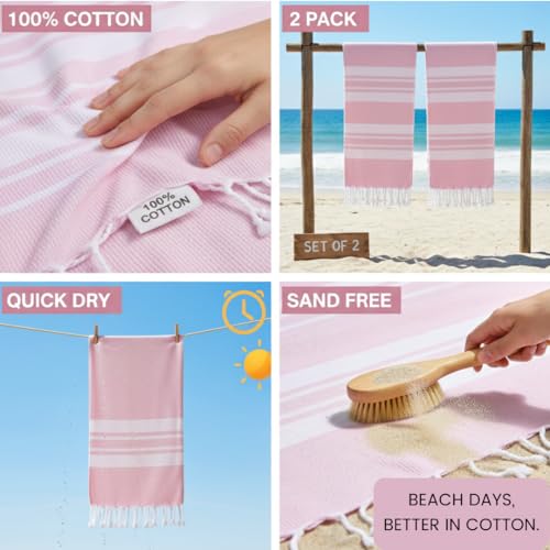 Turkish Beach Towels Set of 2 - Oversized Cotton Beach Towels 40X70 inch - Sand Free Quick Dry Beach Blanket for Adults - Extra Large Towels for Beach Bath Pool Yoga Travel - Pink - color: Pink, size: 2 Pack