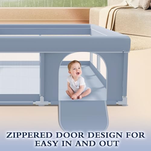 XVISHX 74 x 50 Inch Baby Playpen, Playpen for Babies and Toddlers, Baby Play Pen Playard for Indoor & Outdoor Active Center Game Fence, with Skin-Friendly Fabric and Soft Breathable Mesh, Grey - size: 74 × 50 Inch