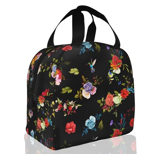 Vintage Rose Peony Poppy Floral Insulated Lunch Bag Reusable Lunch Box Women Men,Cooler Thermal Meal Tote for Kids School Student Picnic Office Work - color: Vintage Rose Peony Poppy Floral