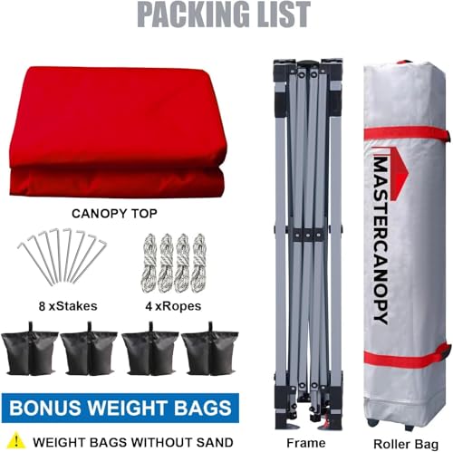 MASTERCANOPY Pop-up Canopy Tent with Roller Bag (8x8, Red) - color: Red, size: 8x8