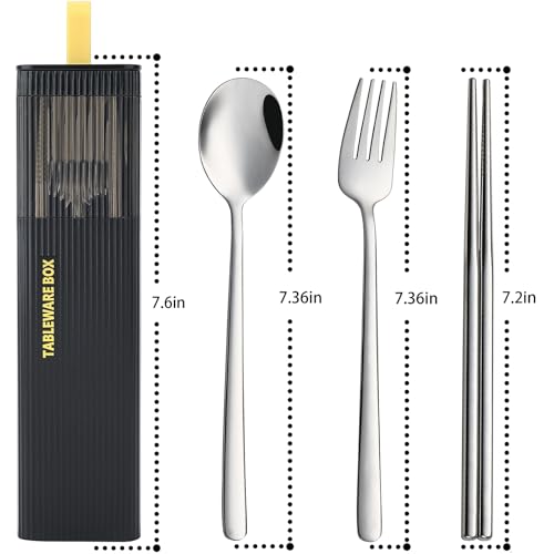 DEVICO Travel Utensils with Case, 18/8 Stainless Steel Reusable Silverware Set for Lunch Box, Portable Cutlery Set, Fork and Spoon Set for Camping, Lunch, Picnic, Workplace, School (Black) - color: Black
