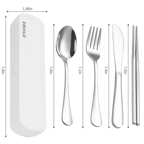Travel Utensils with Case, Stainless Steel Camping Cutlery Set, Reinforced Case with Snap-Lock Closure, Include Fork Spoon Knife Chopsticks, Portable Lunch Box Silverware for Picnic Office, Silver - color: Silver