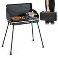HAPPYGRILL Portable Camping Stove, 2-Burner Propane Grill Cooker with Removable Leg Stand, Roast Grill, Dual Control Knobs, Wind Guards, Outdoor Gas Grill for Camping BBQ Picnic (Black) - color: Black