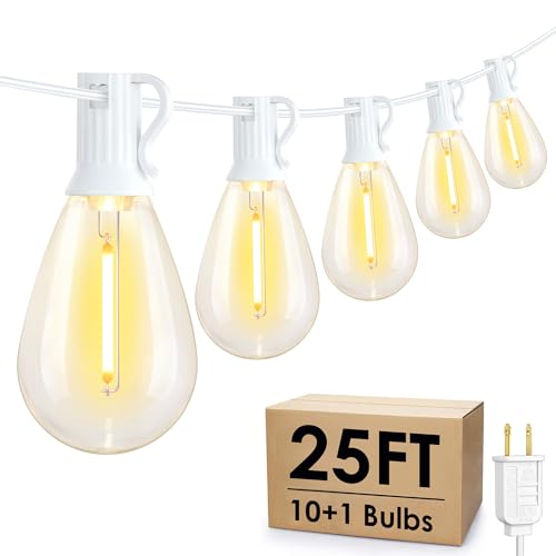 Larkvue 25FT LED Outdoor String Lights, 10+1 Edison S11 Dimmable Bulb Waterproof Shatterproof Patio Lights, Linkable Hanging Strand for Yard, White - color: White