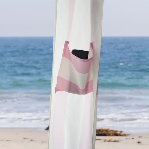 AMMSUN Beach Cabana with Beach Blanket, 7' x 7' Boho Canopy with Tassels, Premium Wood Pole, Fringe Cabana Tent with Sand Pockets, Instant Sun Shade for Sand, Garden, Outdoor, Rose Pink Stripes - color: Rose Pink Stripes with Beach Blanket