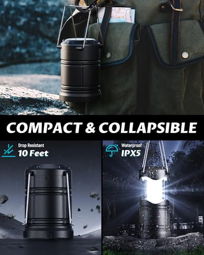 Lichamp 4 Pack LED Camping Lanterns, Battery Powered Camping Lights LED Collapsible Flashlight Portable Emergency Supplies Kit, A4BK - color: Black