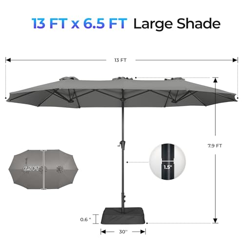SUPERJARE 13FT Outdoor Patio Umbrella with Base Included, Double Sided Pool Umbrellas with Fade Resistant Canopy, Large Table Umbrella for Deck, Market, Backyard -Dark Gray - color: Dark Gray, size: 13FT