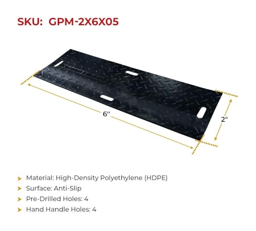Mytee Products 2' x 6' Ground Protection Mats with Double Sided Diamond Plated Tread Design - High Density Polyethylene Mat, Easily Supports 35 Ton Loads on Lawns, Dirt, and Any Other Areas - size: 2 feet x 6 0.5 inches