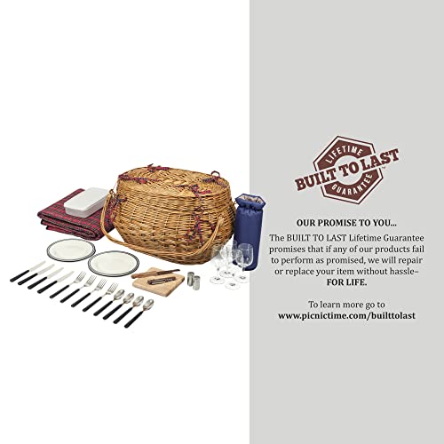 Highlander Picnic Basket, (Red & Blue Tartan Pattern)