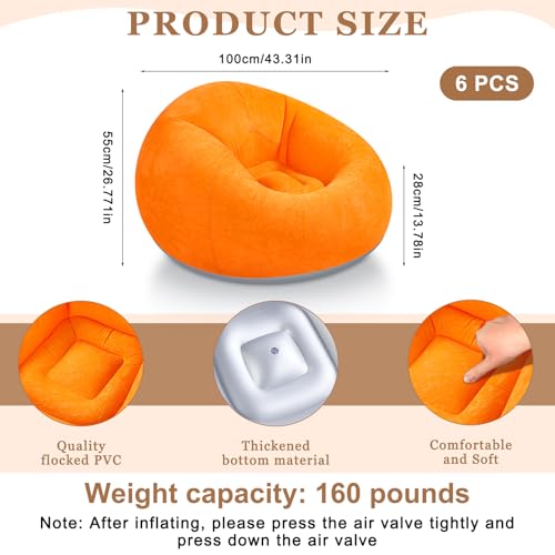 Realspring 6 9 12 Pcs Inflatable Bean Bag Chairs for Adults with Electric Air Pump, Blow up Couch Folding Portable Inflatable Couch Lazy Sofa for Outdoor Movie Night Camping(Orange,6 Pcs) - color: Orange