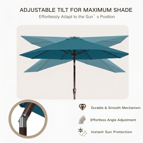 Kingdura 9FT Outdoor Patio Umbrella, Market Table Umbrella with Push Button Tilt and Crank, 8 Sturdy Fiberglass Ribs, UV Protection for Pool, Lawn, Deck, Backyard, Garden (Lake blue) - color: Lake blue, size: 9 Ft