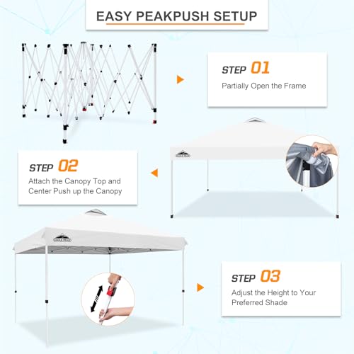 EAGLE PEAK Pop Up Canopy Tent with Wheeled Carry Bag, 8 Stakes, 4 Ropes, 4 Weight Bags, Easy Set Up Tent Canopy, 12x12 ft, 144sqft of Shade, White - color: White, size: 12x12