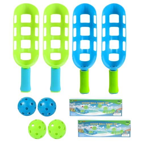 Scoop and Toss Set - Outdoor Toys for Kids with 2 Scoop Rackets and 2 Balls, Beach Lawn Yard Scoop Ball Game for Kids and Adults,Backyard Outside Toss and Catch Game - color: 2 Bule 2 Green