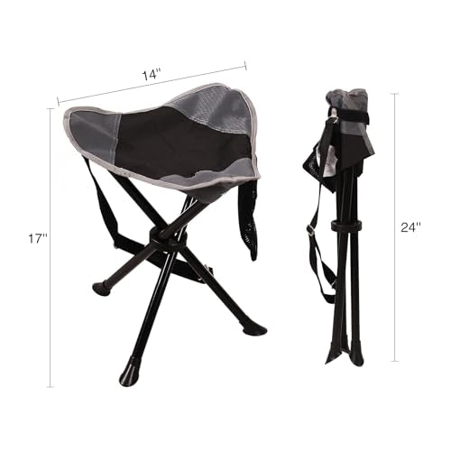 REDCAMP Folding Camping Chair for Spectator Portable, Lightweight 3 Legged Tripod Camping Stools for Adults Fishing Backpacking Hunting, 17 Inch Tall, Black - color: Black, style: Basic