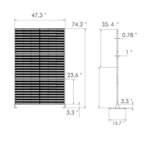 Kozyard Metal Privacy Screen 74" H x 47.2" W Decorative Outdoor Divider with Stand Panels Freestanding Screen Set for Deck Patio Balcony Garden Outdoor&Indoor(Black/Horizontal Slat) - color: Black/Horizontal Slat