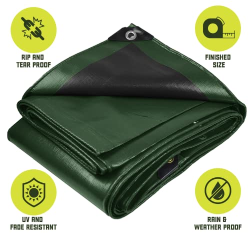 Core Tarps Heavy Duty 8 Mil Tarp Cover, Waterproof, UV Resistant, Rip and Tear Proof, Poly Tarpaulin with Reinforced Edges for Roof, Patio, Pool, Boat. (Green/Black 6′ X 8′) - color: Green/Black-8 Mil, size: 6′ X 8′