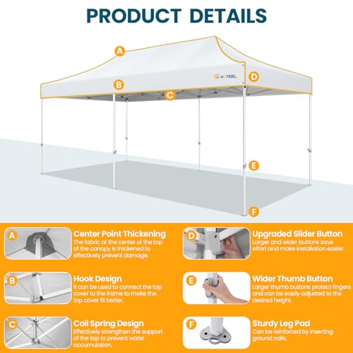 Hoteel 10x20 Pop Up Canopy Tent Heavy Duty with 6 Sidewalls, Waterproof Party Tent, Easy Set-up Commercial Instant Tents with Roller Bag & Sandbags, Hexagonal Leg (1-Year Warranty) - color: White, size: 10×20 （6 Walls）