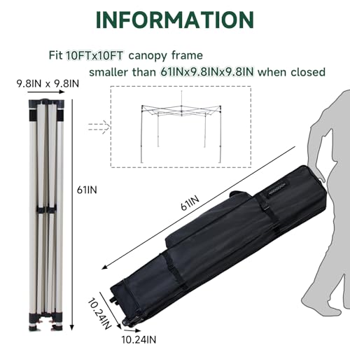 Canopy Portable Folding Bag for 10x10 Pop Up Canopy Tent, Heavy Duty Roller Bag Wheeled Bag, 10x10 FT - size: 10x10